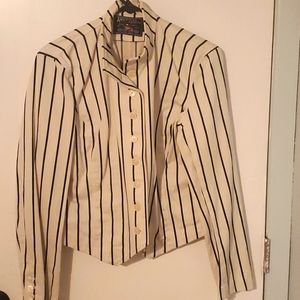 Super stylish American living jacket. deep blue stripes on cream cotton